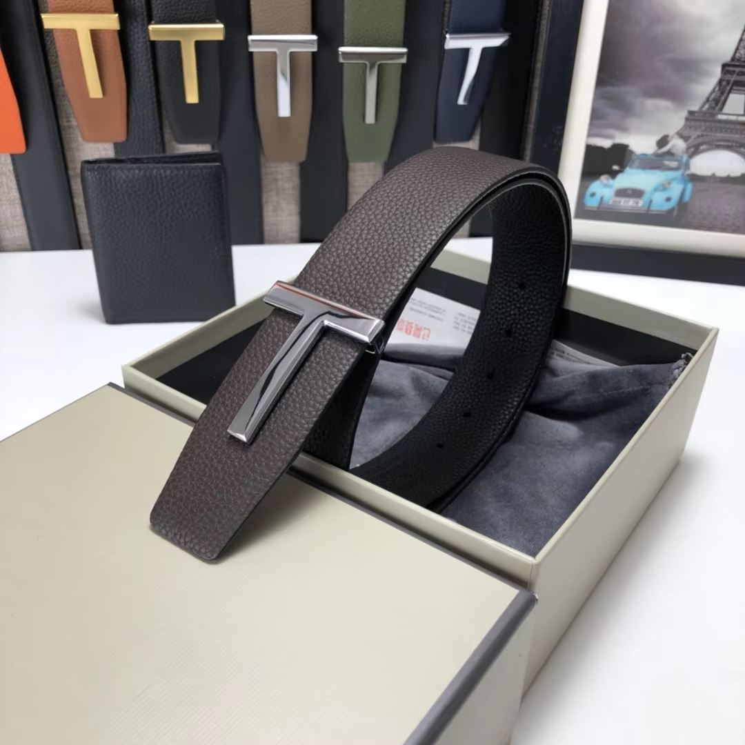 High Quality Luxury Goods Designer Men Cowhide T-shaped Reversible Buckle Belt With Double-sided Use T Buckle Gift Box T09
