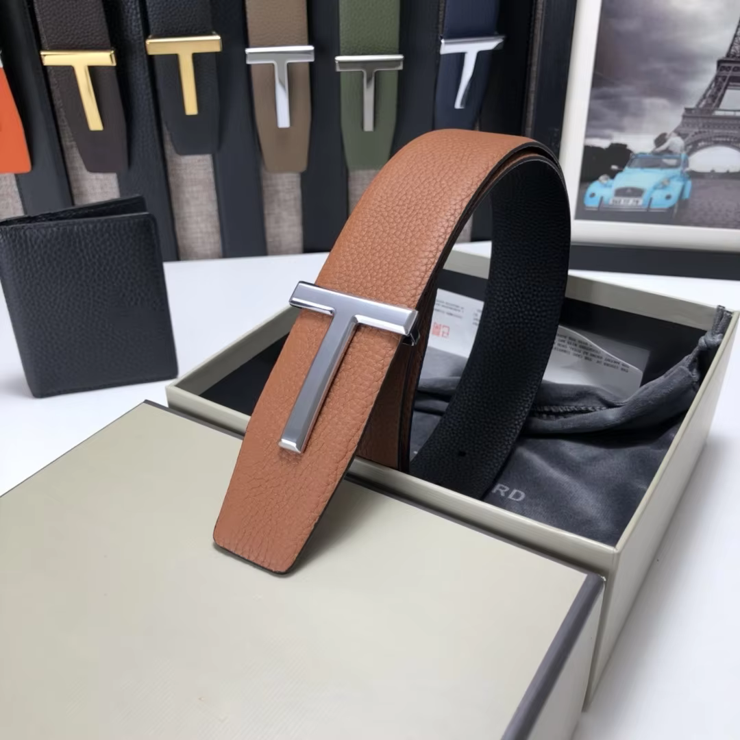 High Quality Luxury Goods Designer Men Cowhide T-shaped Reversible Buckle Belt With Double-sided Use T Buckle Gift Box T09