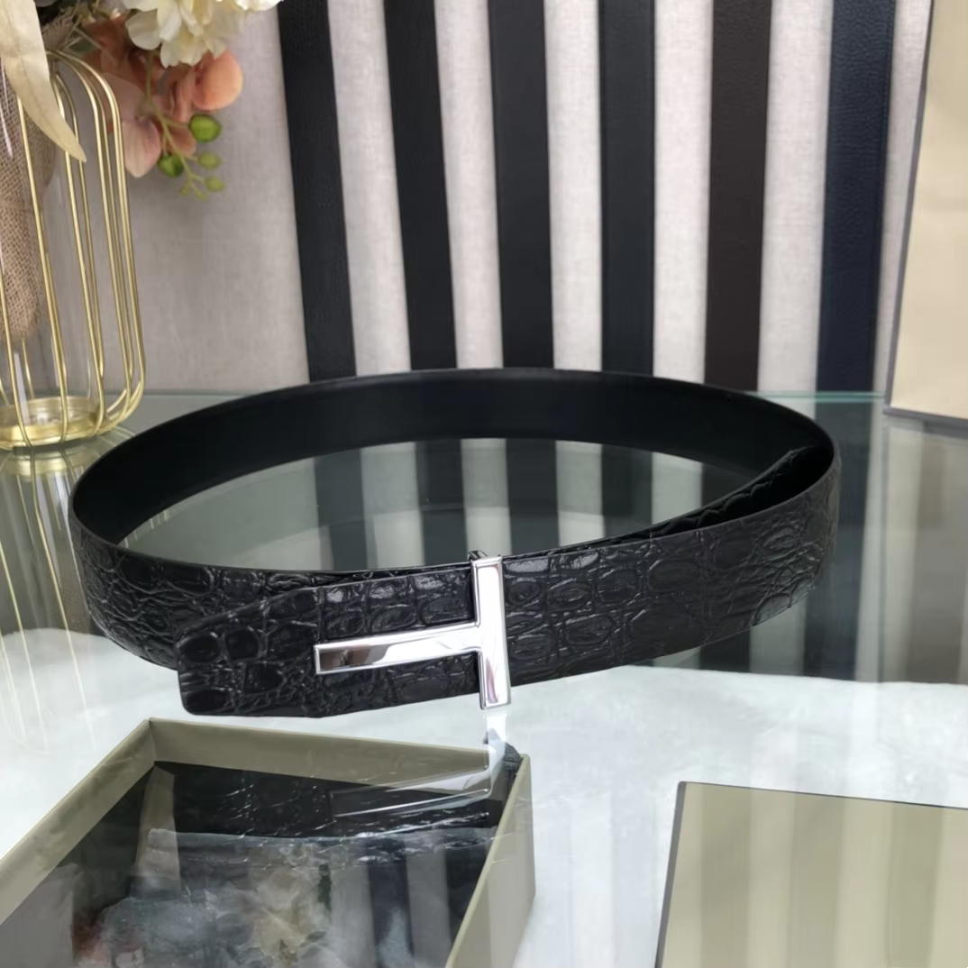 High Quality Luxury Goods Designer Men Cowhide T-shaped Reversible Buckle Belt With Double-sided Use T Buckle Gift Box T05