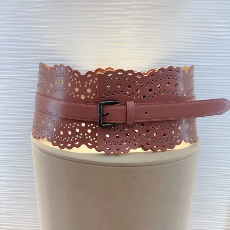 Cowhide Cummerbund Waistband For Women Hollow-out Classic Body Shaping Girdle Belts Harajuku Accessories Runway Designer Ala