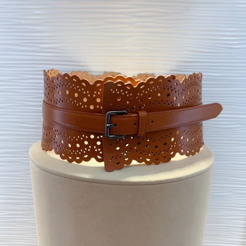 Cowhide Cummerbund Waistband For Women Hollow-out Classic Body Shaping Girdle Belts Harajuku Accessories Runway Designer Ala