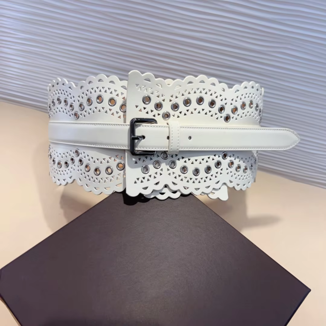 ALAIA Wide Cummerbunds Female Luxury Brand Top Quality Hollow Pattern Pin Buckle Fashion Italian Handmade Accessory Waist Belt 12cm