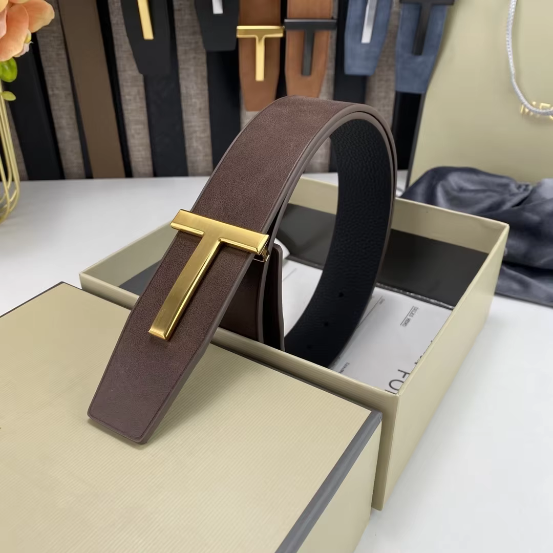 High Quality Luxury Goods Designer Men Cowhide T-shaped Reversible Buckle Belt With Double-sided Use T Buckle Gift Box T07
