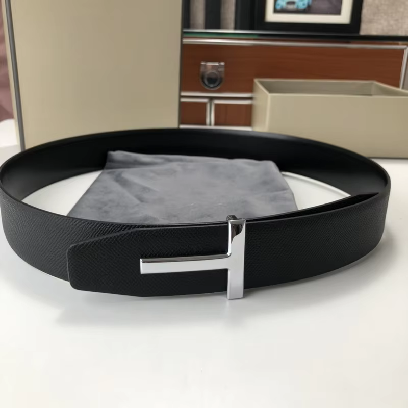 High Quality Luxury Goods Designer Men Cowhide T-shaped Reversible Buckle Belt With Double-sided Use T Buckle Gift Box T08