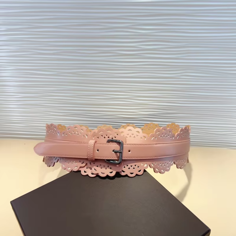 Top Quality ALAIA Cummerbunds 7CM Wide Female Luxury Brand Hollow Pattern Pin Buckle Fashion Italian Handmade Accessory Waist Belt
