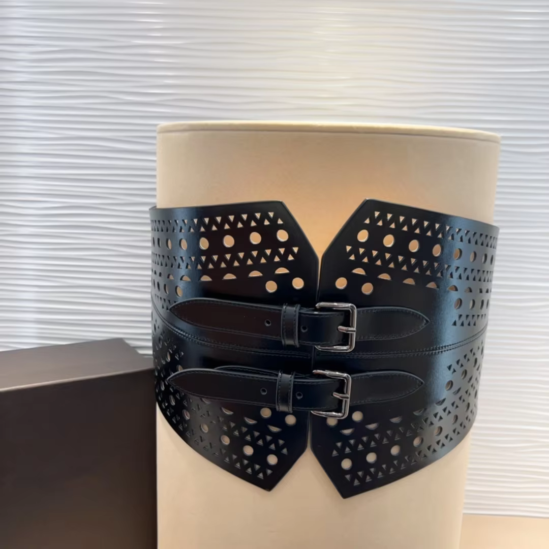 Top Quality ALAIA Cummerbunds Wide Female Hollow-out Luxury Pin Buckle Fashion Italian Handmade Accessory Waist Belt