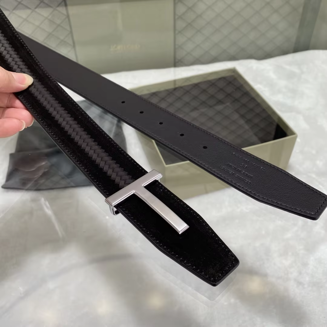 High Quality Luxury Goods Designer TOM Men's Cowhide T-shaped Buckle Belt With Double-sided Use 38MM T Hardware Buckle Gift Box