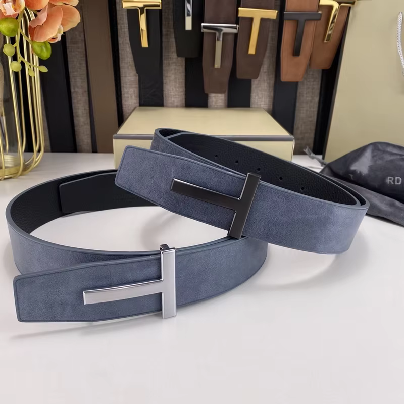 High Quality Luxury Goods Designer Men Cowhide T-shaped Reversible Buckle Belt With Double-sided Use T Buckle Gift Box T07