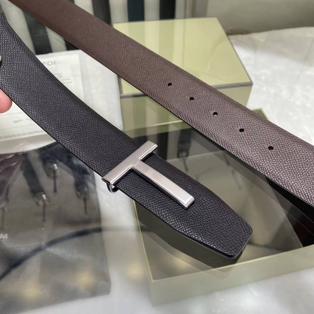 High Quality Luxury Goods Designer Men Cowhide T-shaped Reversible Buckle Belt With Double-sided Use T Buckle Gift Box T04