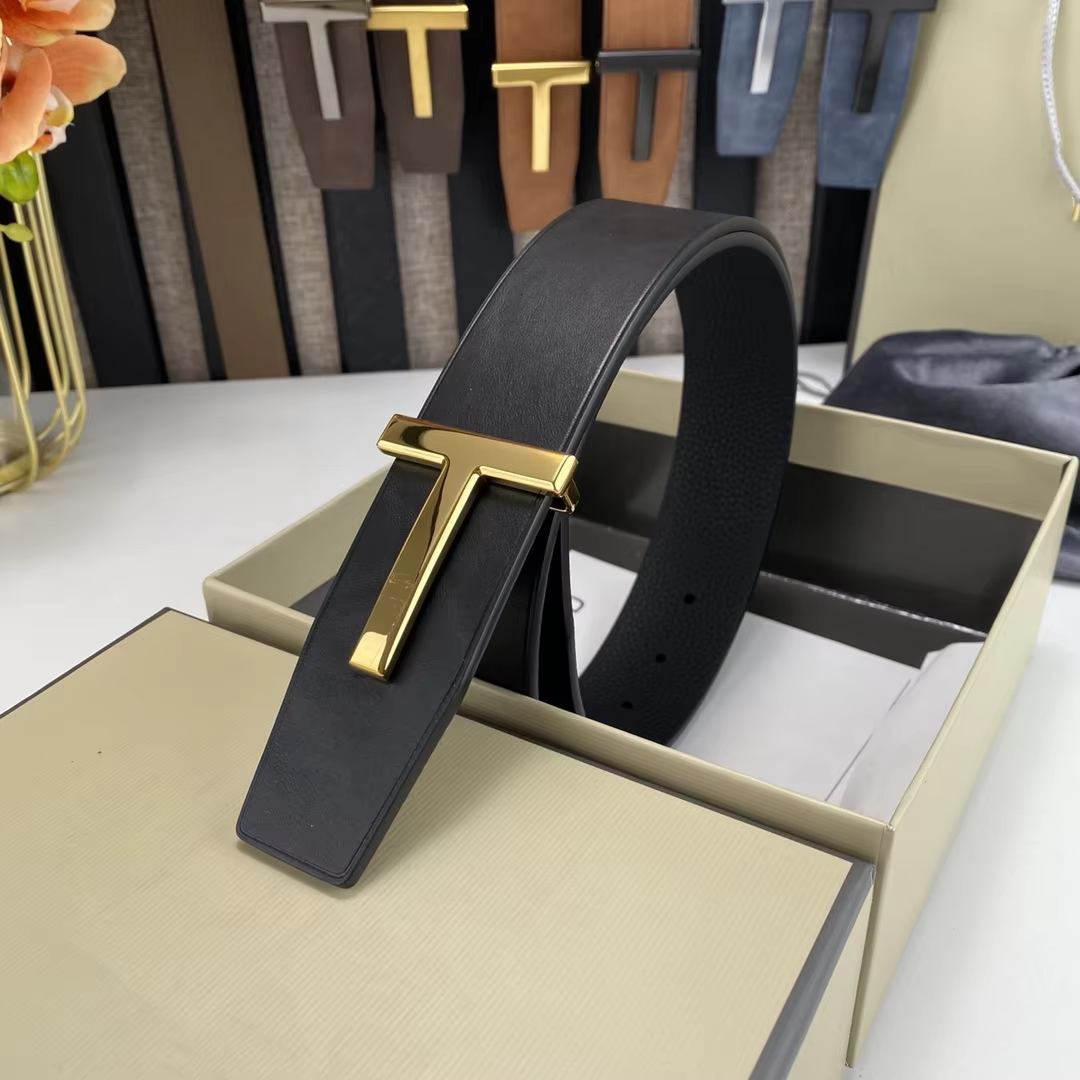 High Quality Luxury Goods Designer Men Cowhide T-shaped Reversible Buckle Belt With Double-sided Use T Buckle Gift Box T07