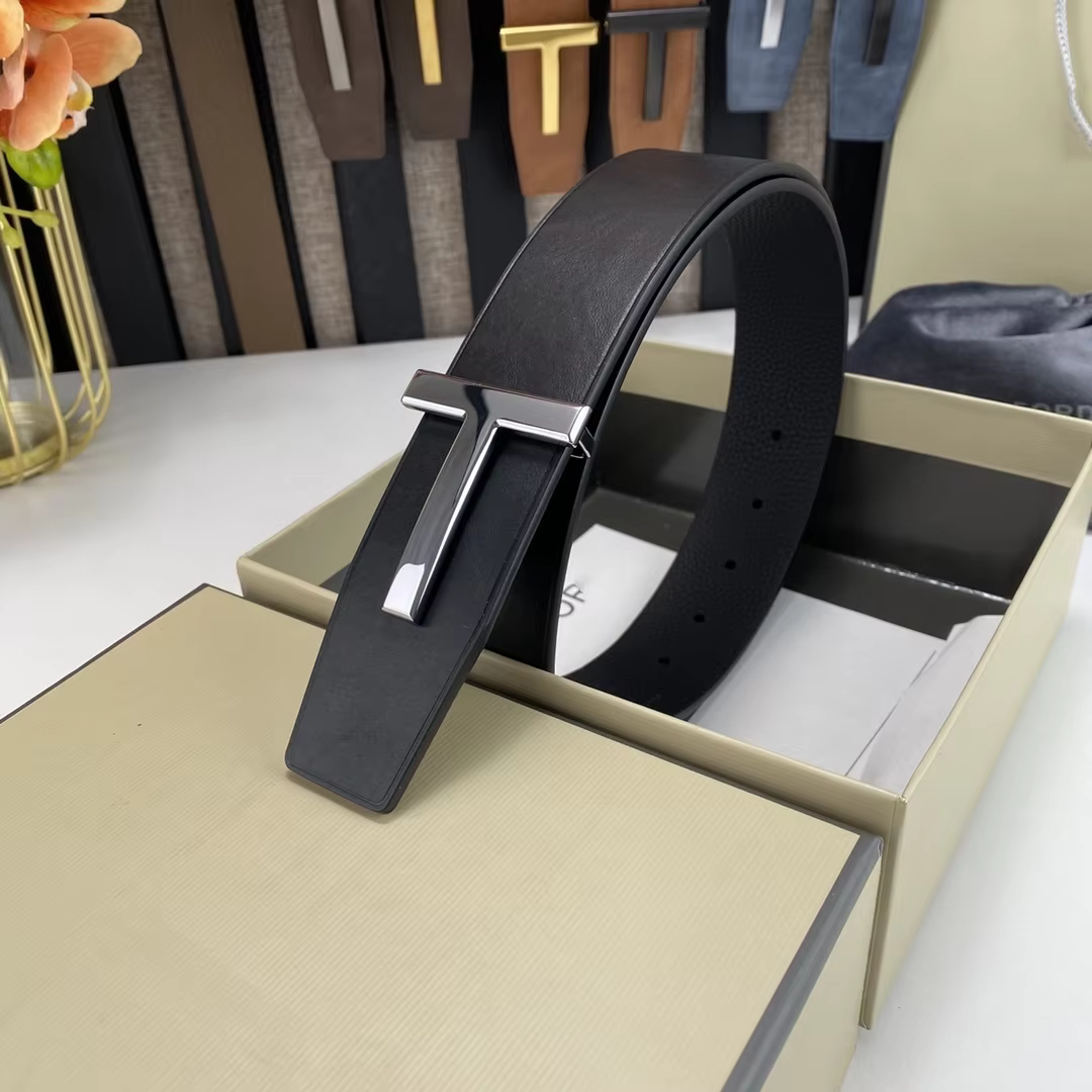 High Quality Luxury Goods Designer Men Cowhide T-shaped Reversible Buckle Belt With Double-sided Use T Buckle Gift Box T07