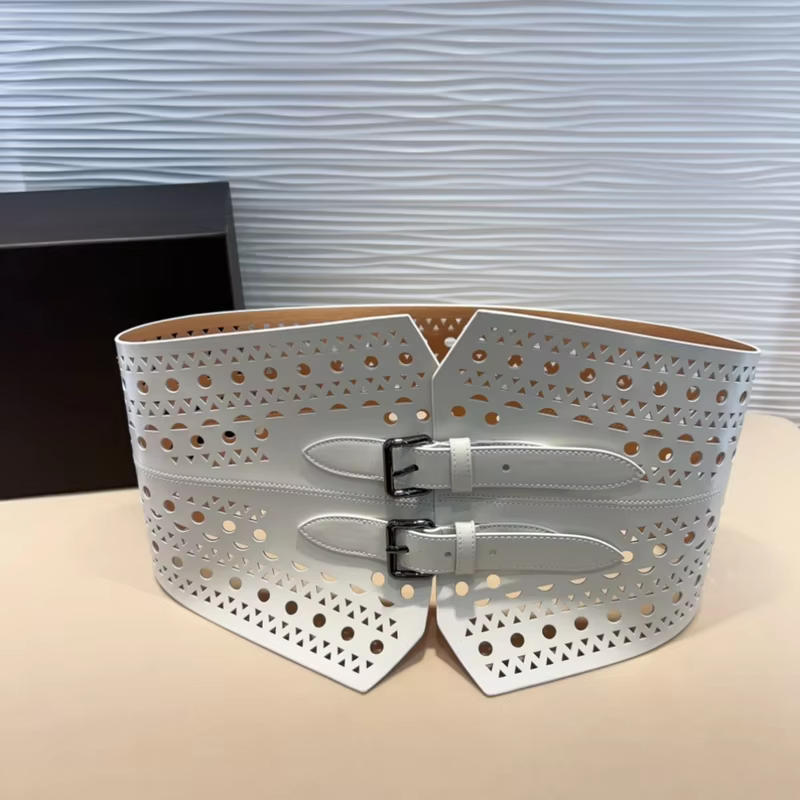 Top Quality ALAIA Cummerbunds Wide Female Hollow-out Luxury Pin Buckle Fashion Italian Handmade Accessory Waist Belt