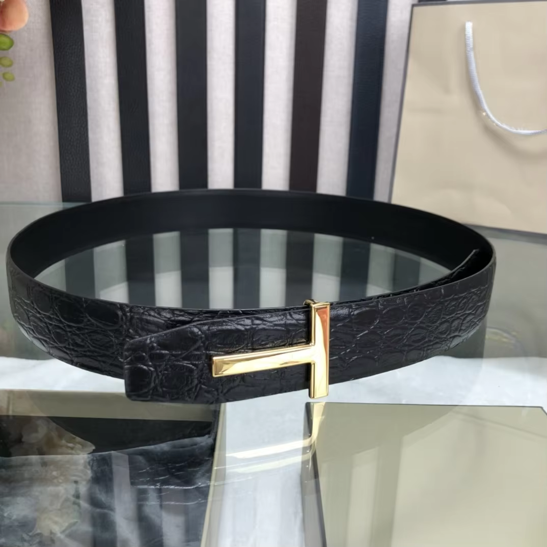 High Quality Luxury Goods Designer Men Cowhide T-shaped Reversible Buckle Belt With Double-sided Use T Buckle Gift Box T05