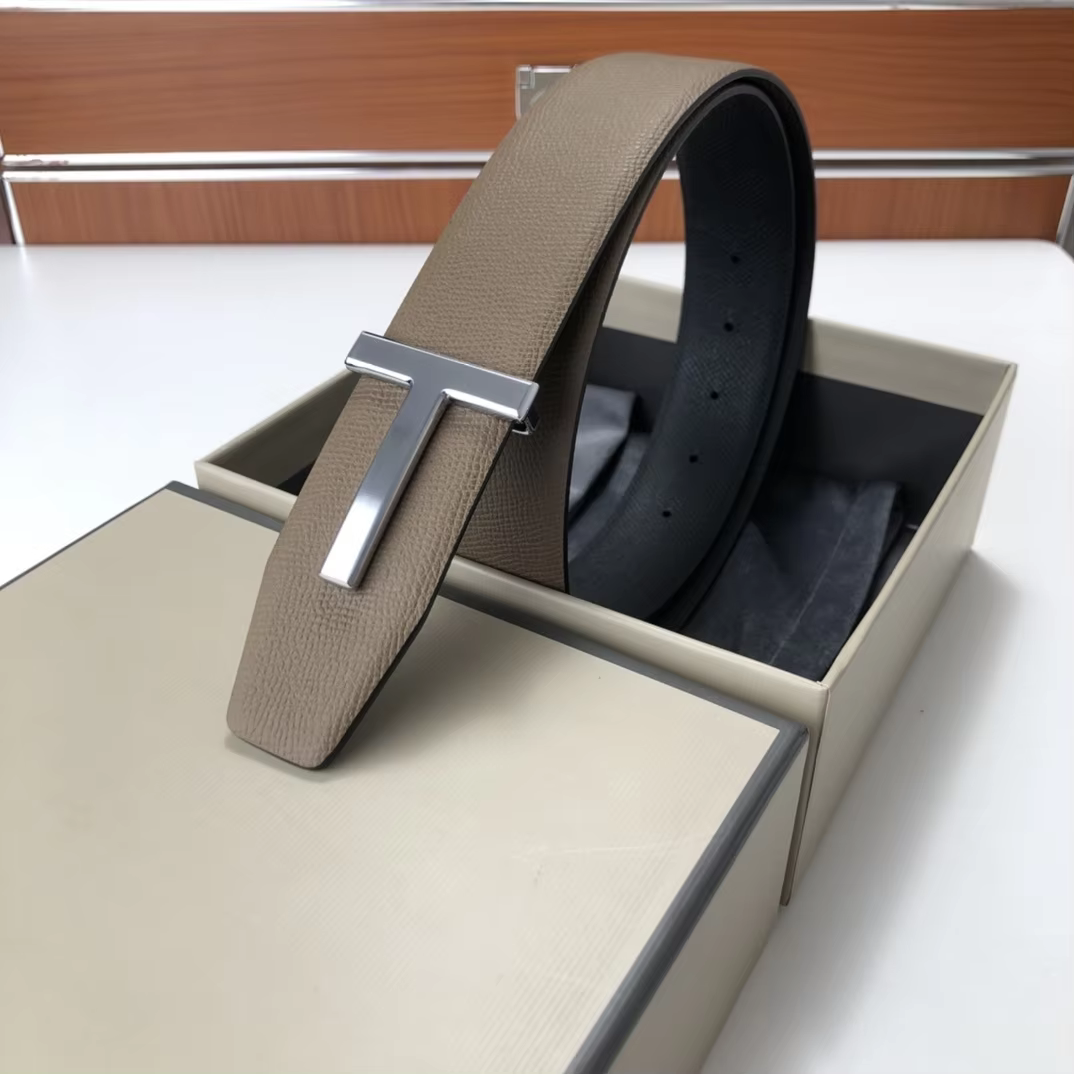 High Quality Luxury Goods Designer Men Cowhide T-shaped Reversible Buckle Belt With Double-sided Use T Buckle Gift Box T08