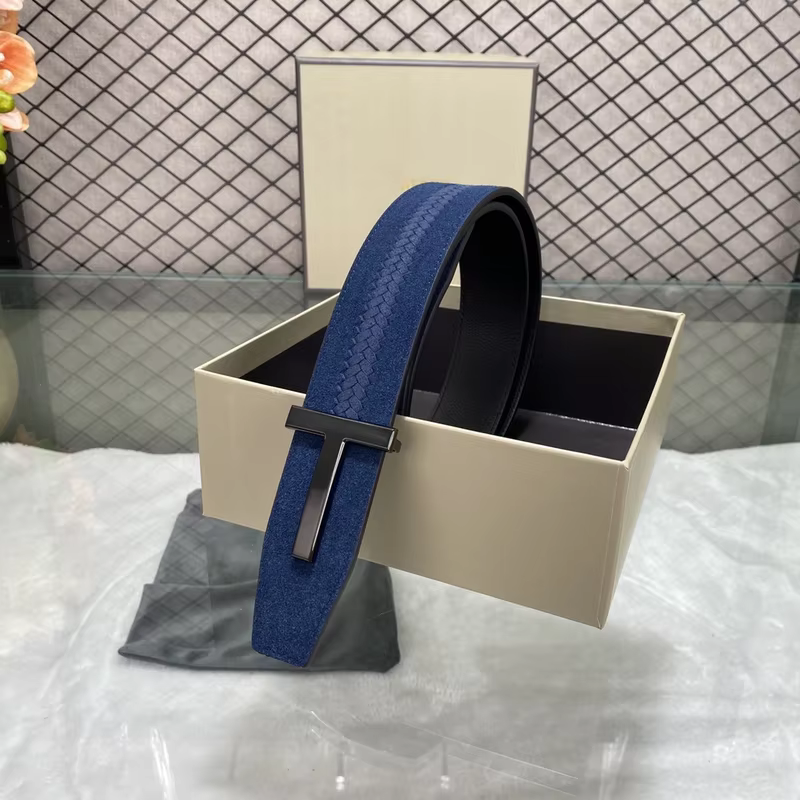 High Quality Luxury Goods Designer TOM Men's Cowhide T-shaped Buckle Belt With Double-sided Use 38MM T Hardware Buckle Gift Box