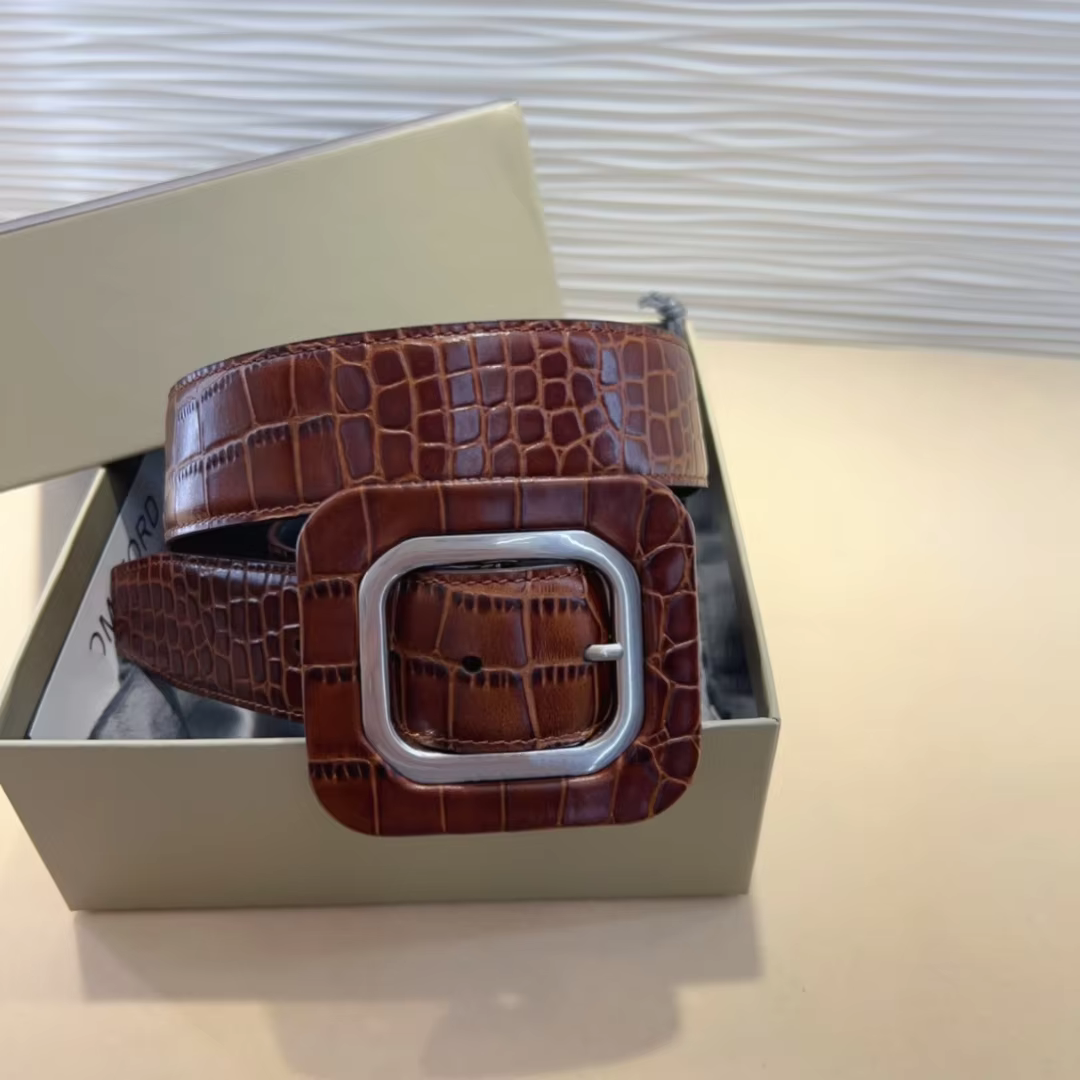 High Quality Luxury Goods Designer TOM Cowhide Crocodile Pattern Woman Man Needle Buckle Belt 38MM Gift Box