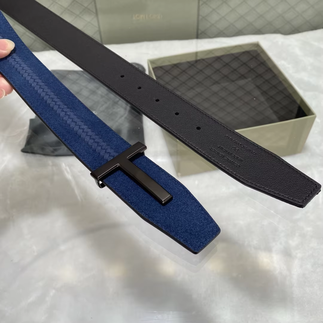 High Quality Luxury Goods Designer TOM Men's Cowhide T-shaped Buckle Belt With Double-sided Use 38MM T Hardware Buckle Gift Box