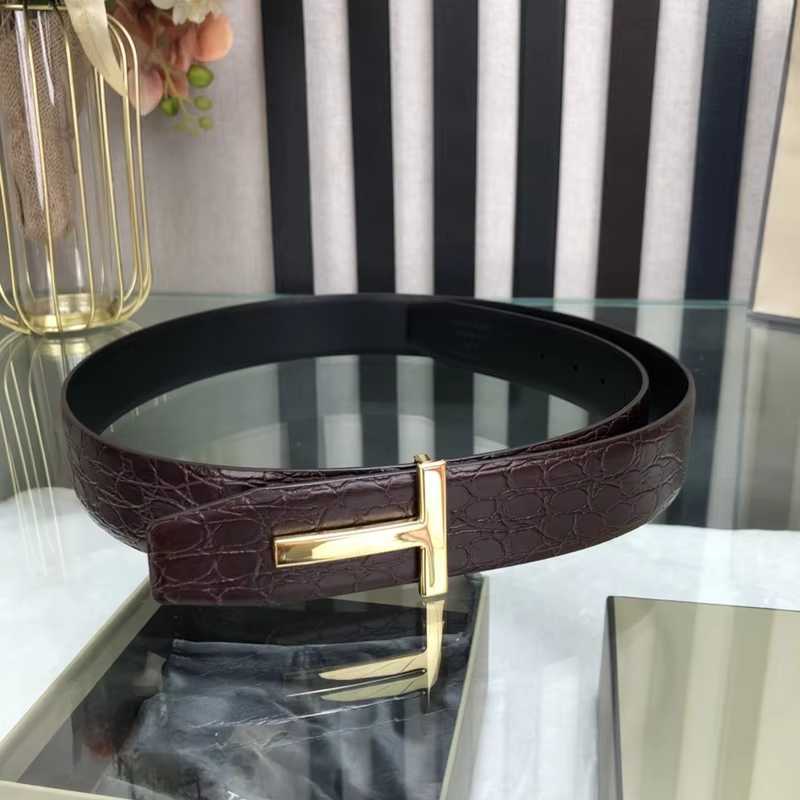 High Quality Luxury Goods Designer Men Cowhide T-shaped Reversible Buckle Belt With Double-sided Use T Buckle Gift Box T05