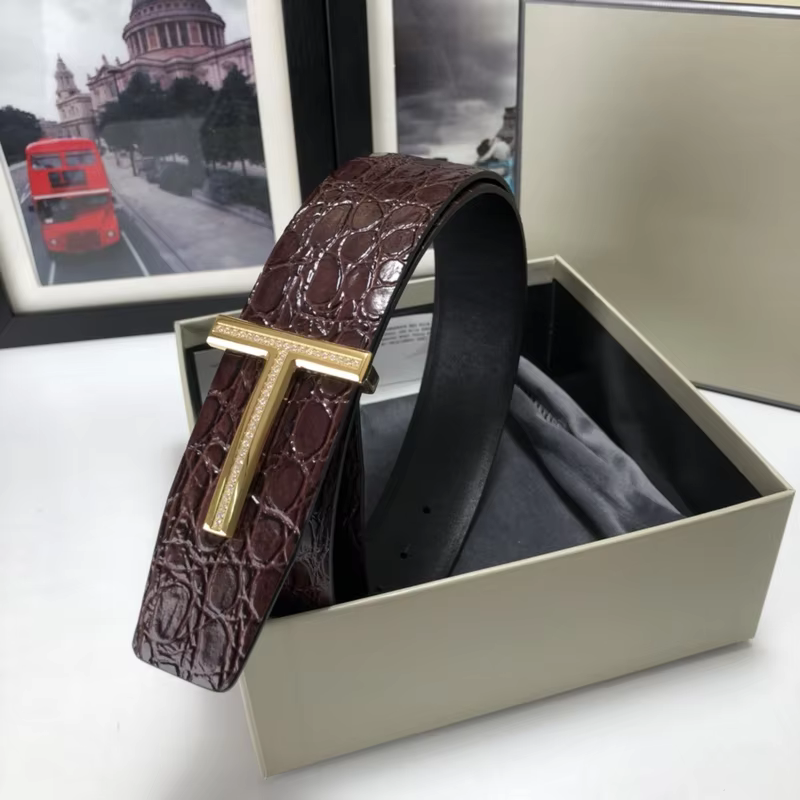 High Quality Luxury Goods Designer Men Cowhide T-shaped Reversible Buckle Belt With Double-sided Use T Buckle Gift Box T10