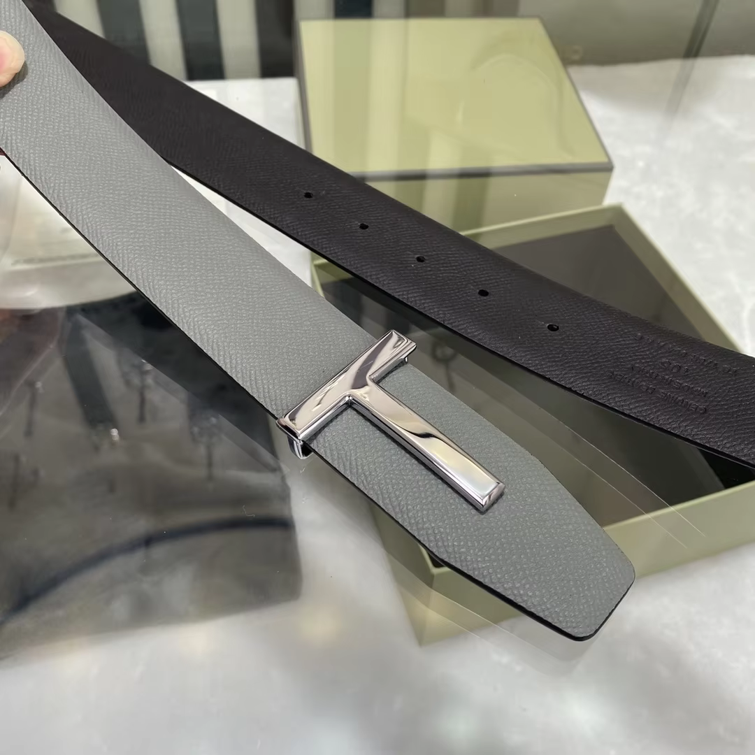 High Quality Luxury Goods Designer Men Cowhide T-shaped Reversible Buckle Belt With Double-sided Use T Buckle Gift Box T04