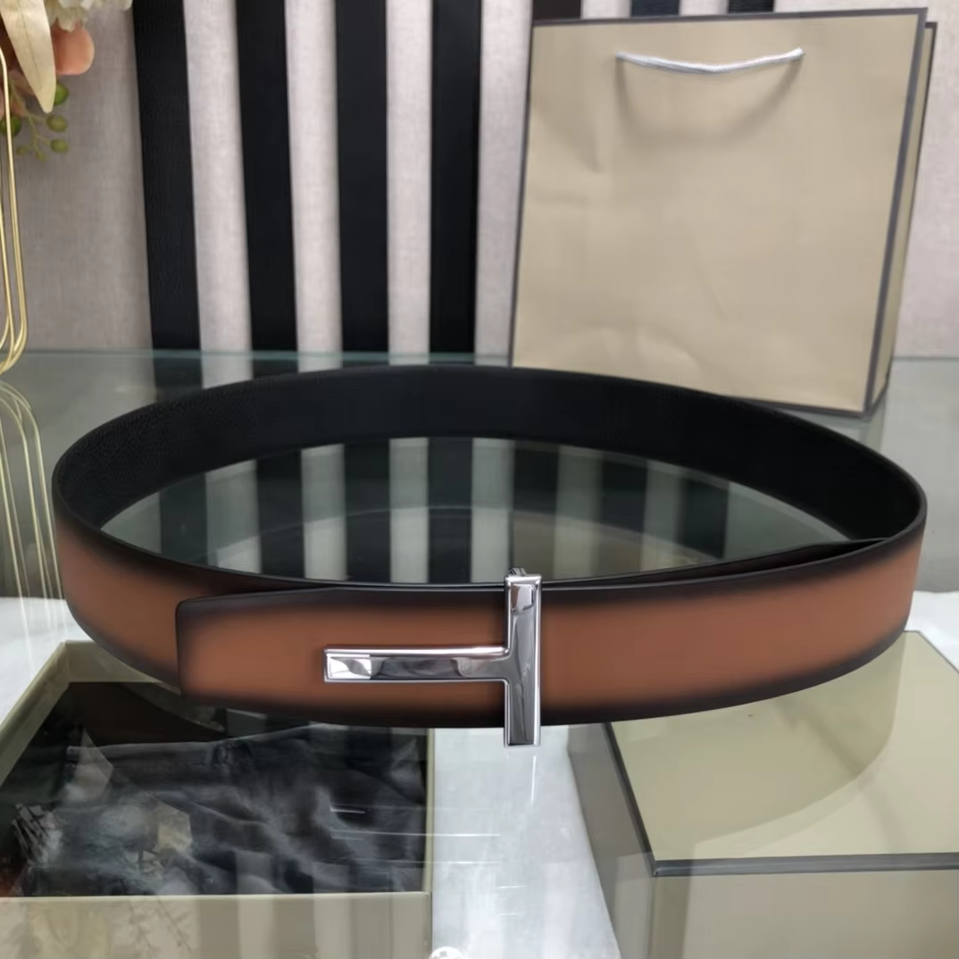 High Quality Luxury Goods Designer Men Cowhide T-shaped Reversible Buckle Belt With Double-sided Use T Buckle Gift Box T06