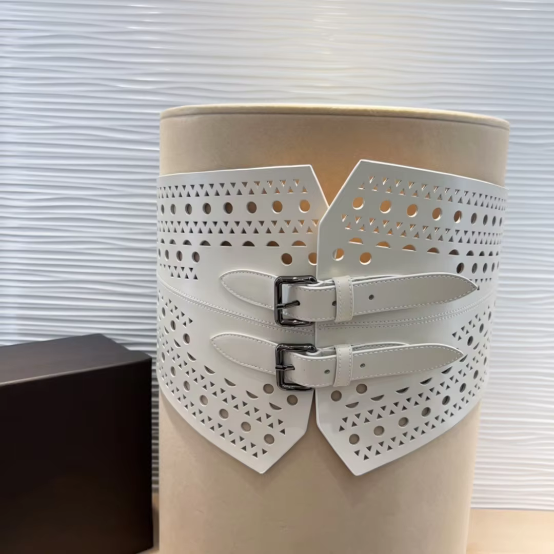 Top Quality ALAIA Cummerbunds Wide Female Hollow-out Luxury Pin Buckle Fashion Italian Handmade Accessory Waist Belt