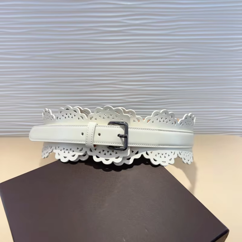 Top Quality ALAIA Cummerbunds 7CM Wide Female Luxury Brand Hollow Pattern Pin Buckle Fashion Italian Handmade Accessory Waist Belt