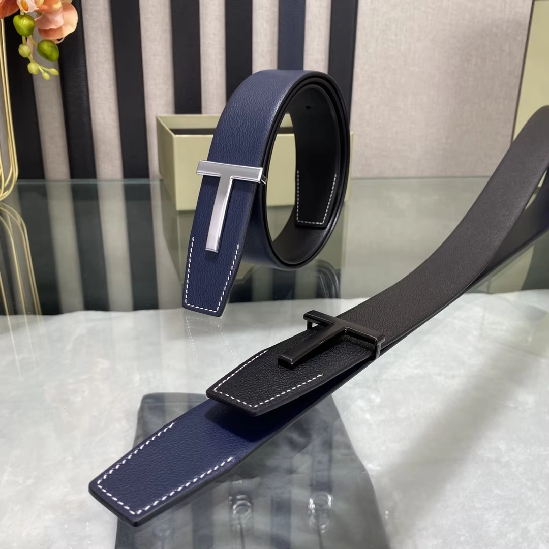 High Quality Luxury Goods Designer Men Cowhide T-shaped Reversible Buckle Belt With Double-sided Use T Buckle Gift Box T03