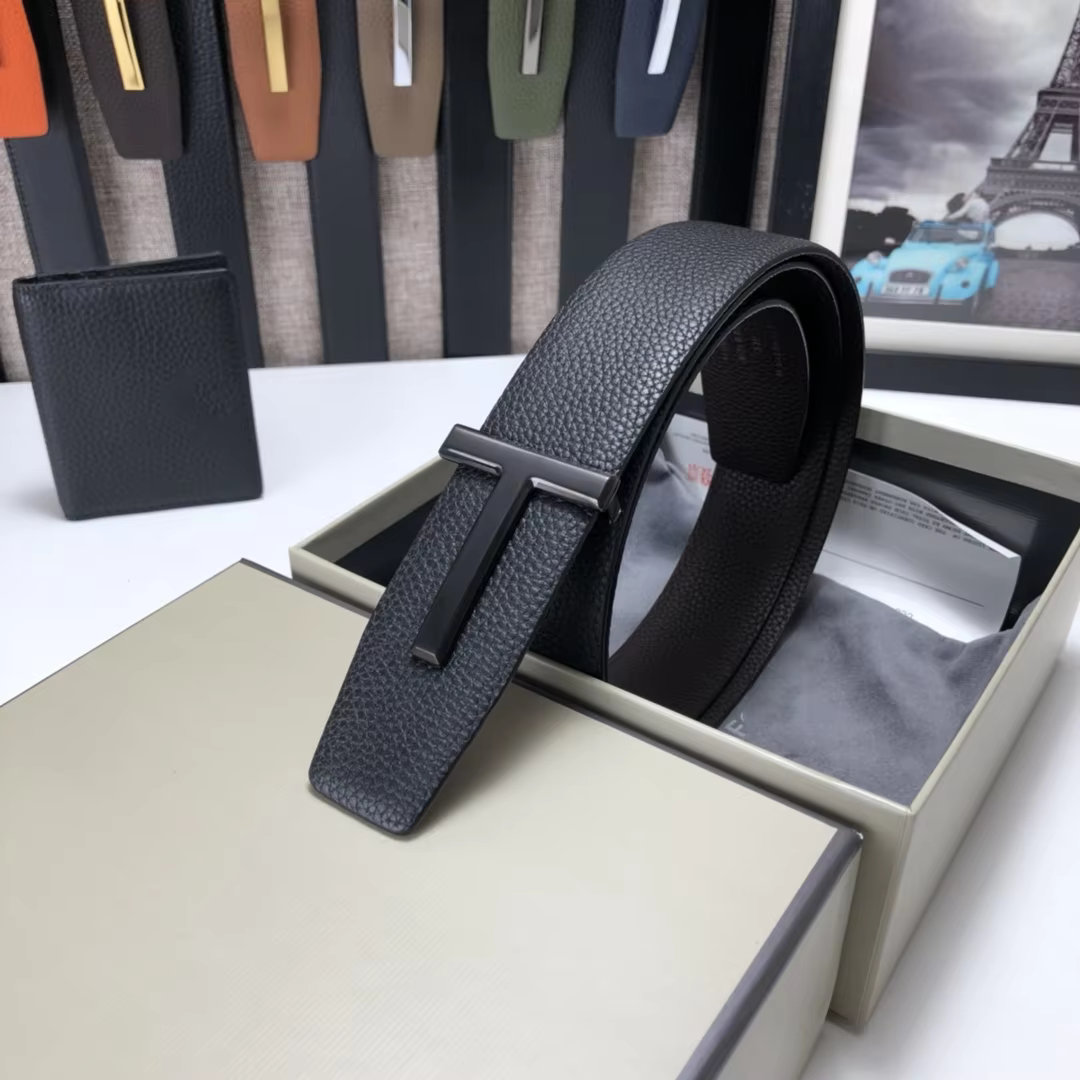 High Quality Luxury Goods Designer Men Cowhide T-shaped Reversible Buckle Belt With Double-sided Use T Buckle Gift Box T09