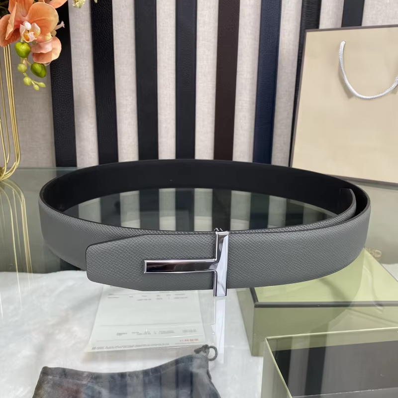 High Quality Luxury Goods Designer Men Cowhide T-shaped Reversible Buckle Belt With Double-sided Use T Buckle Gift Box T04