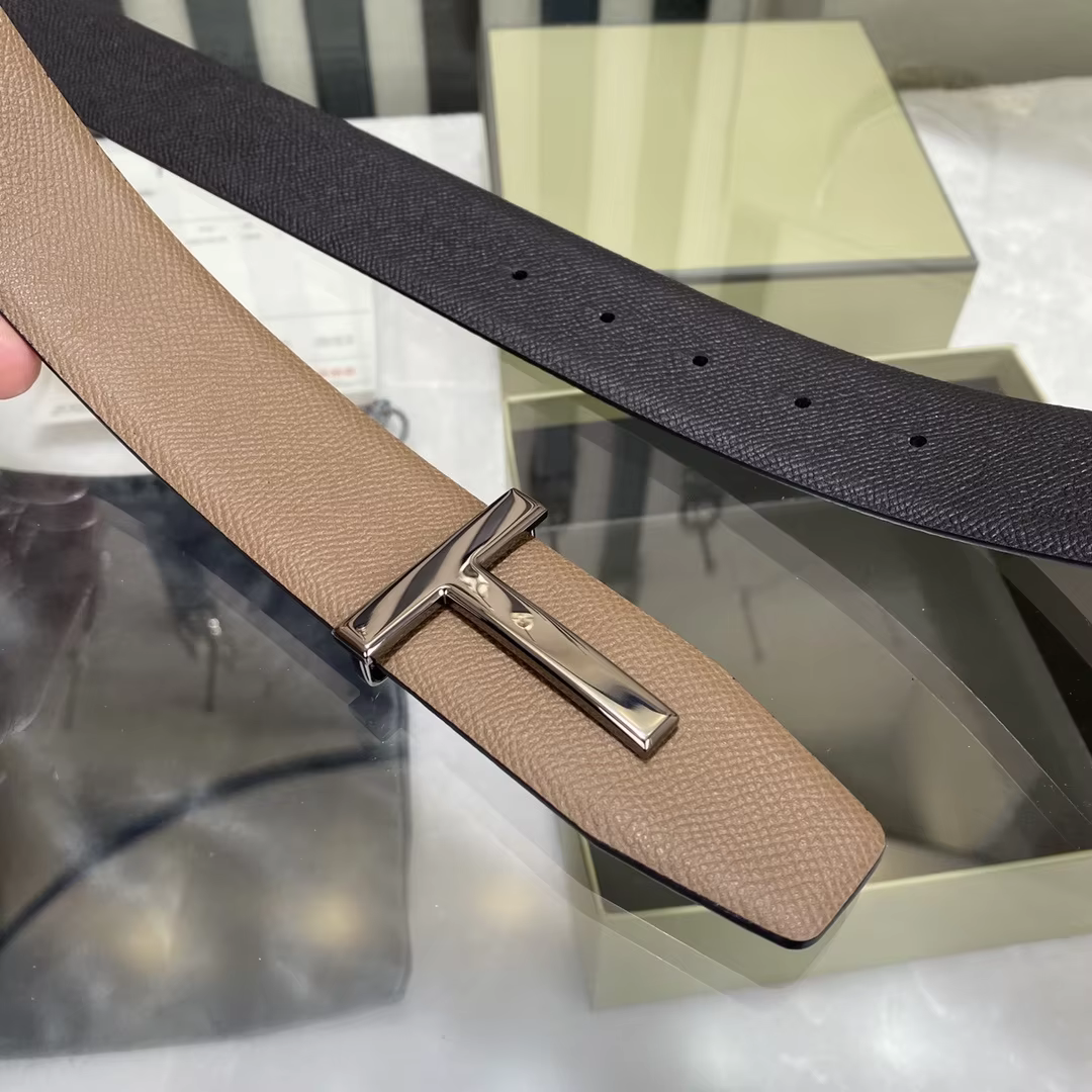 High Quality Luxury Goods Designer Men Cowhide T-shaped Reversible Buckle Belt With Double-sided Use T Buckle Gift Box T04