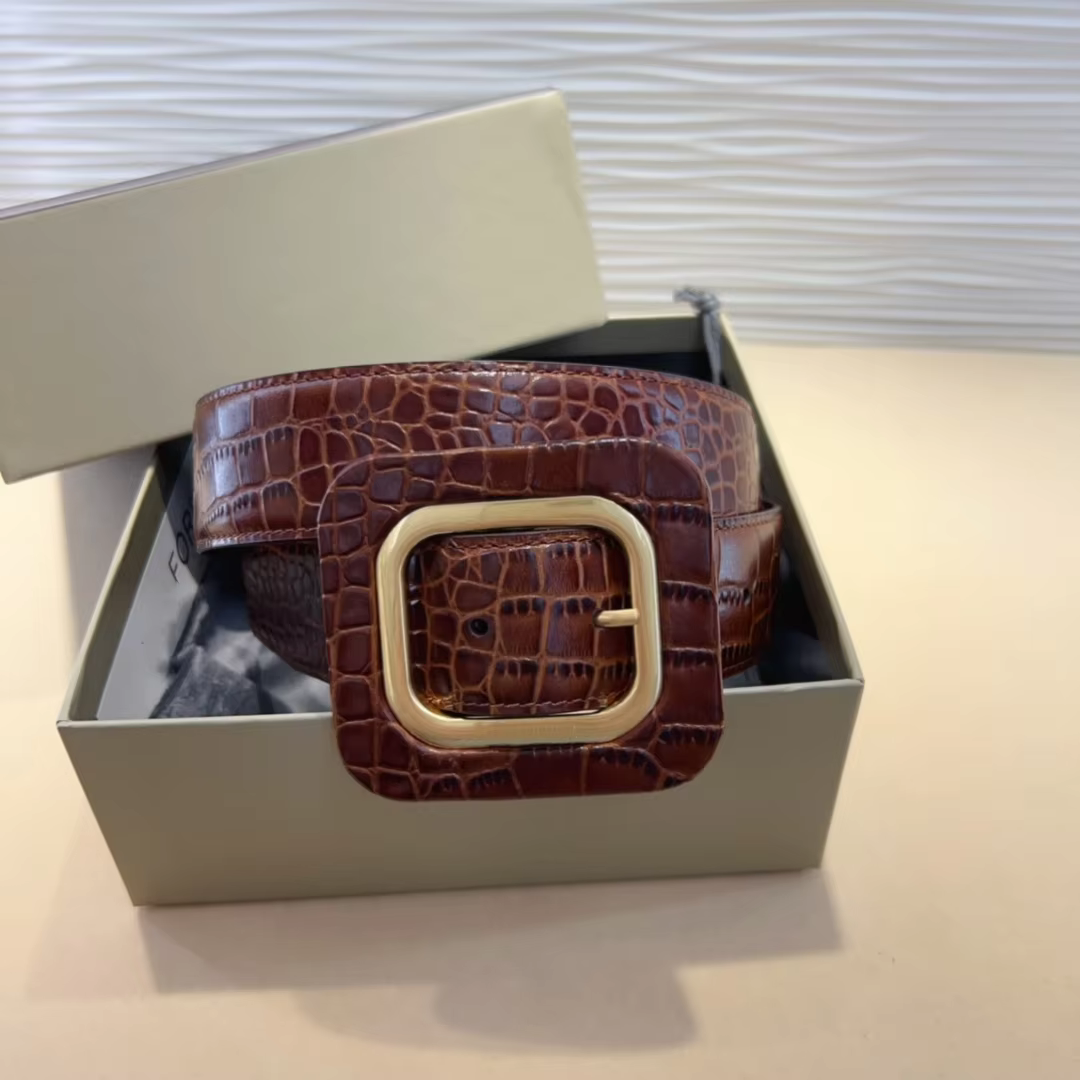 High Quality Luxury Goods Designer TOM Cowhide Crocodile Pattern Woman Man Needle Buckle Belt 38MM Gift Box