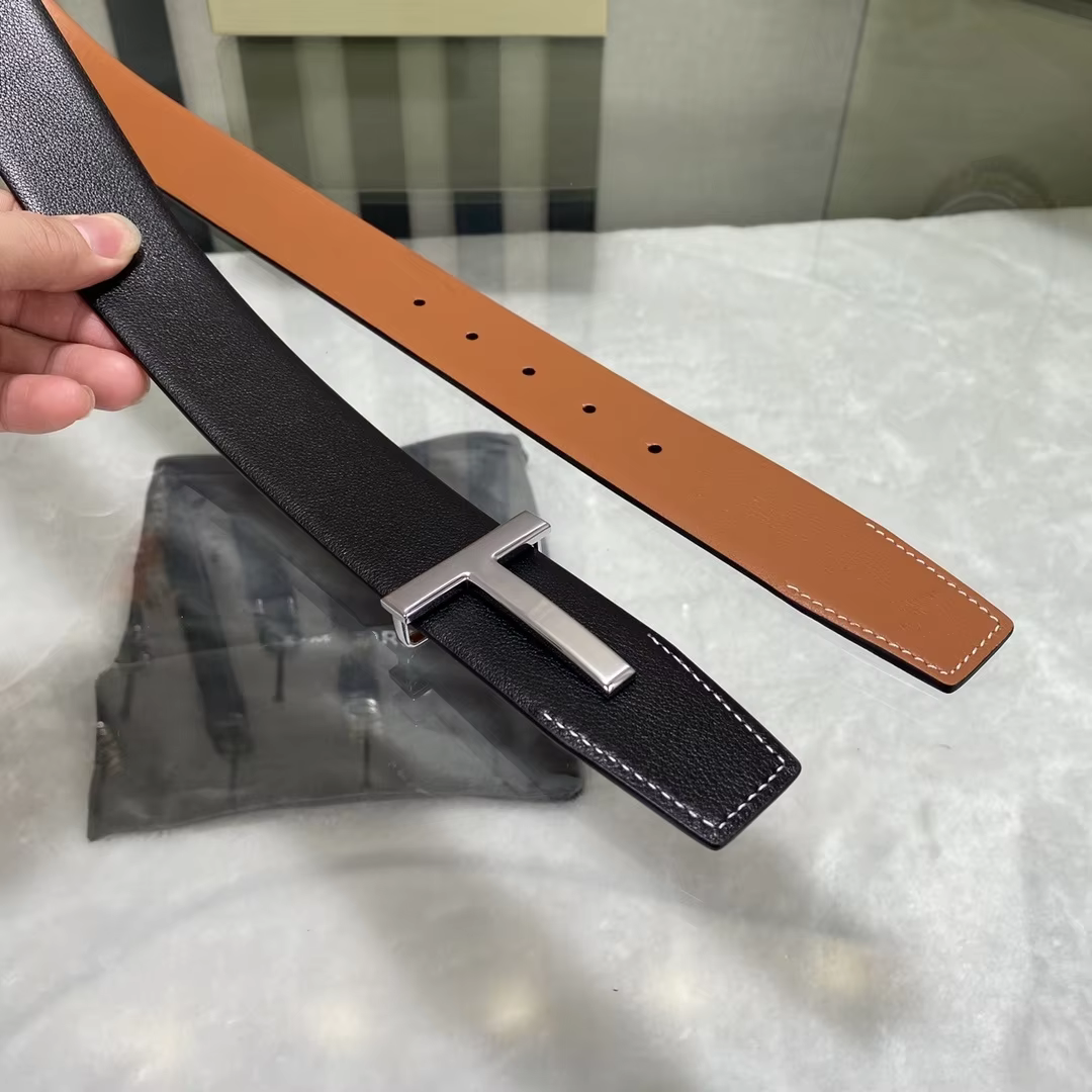 High Quality Luxury Goods Designer Men Cowhide T-shaped Reversible Buckle Belt With Double-sided Use T Buckle Gift Box T03