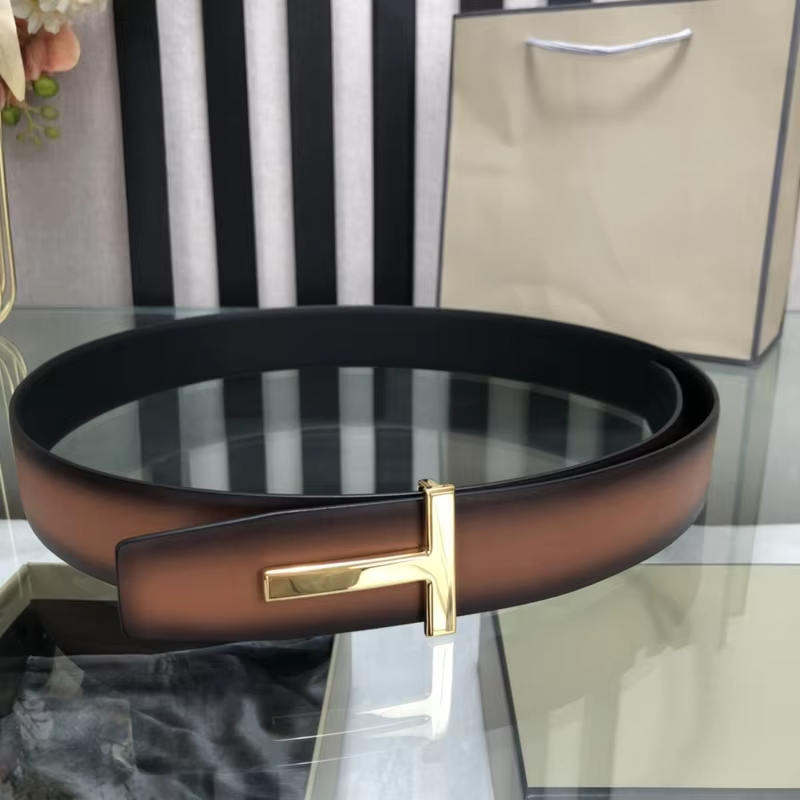 High Quality Luxury Goods Designer Men Cowhide T-shaped Reversible Buckle Belt With Double-sided Use T Buckle Gift Box T06