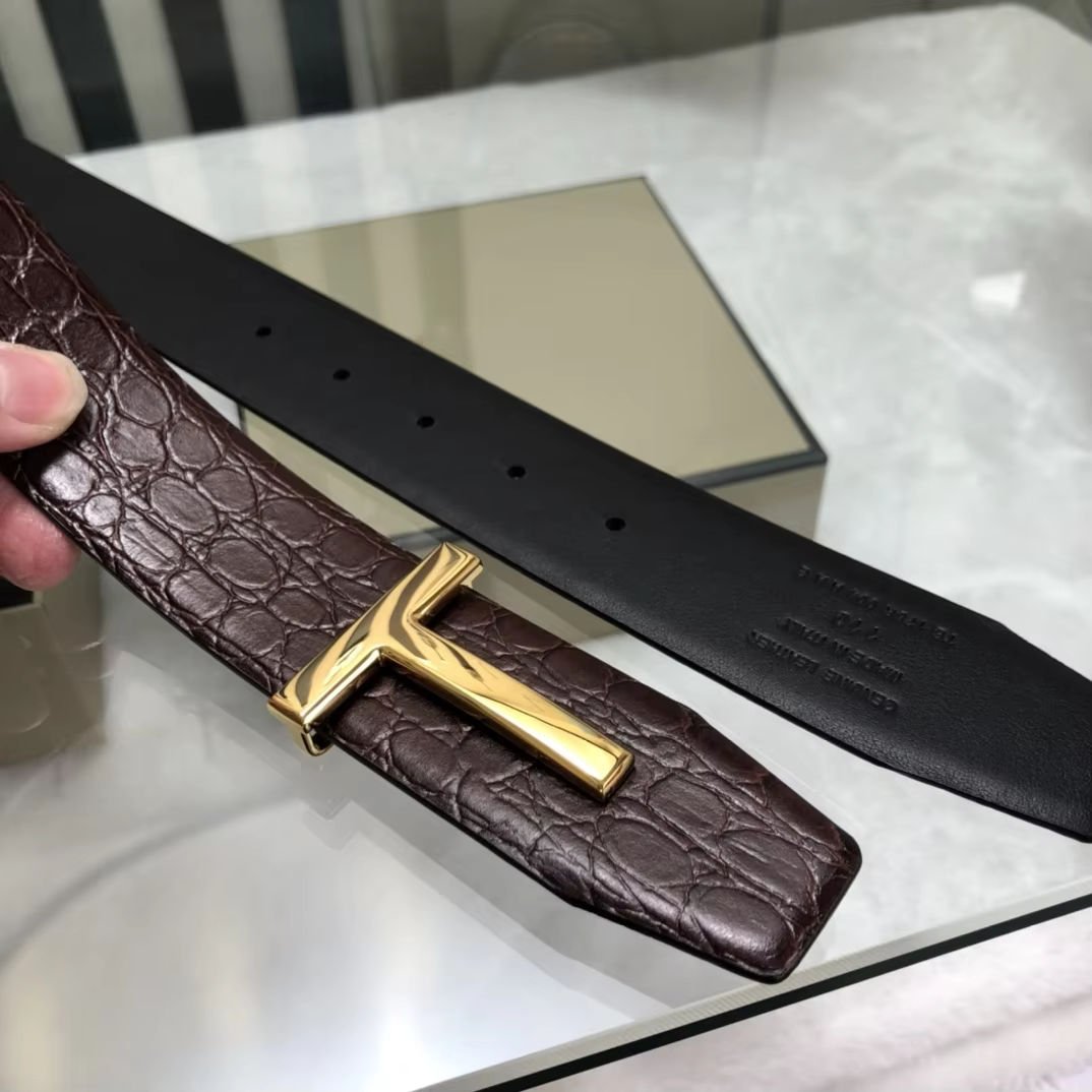 High Quality Luxury Goods Designer Men Cowhide T-shaped Reversible Buckle Belt With Double-sided Use T Buckle Gift Box T05