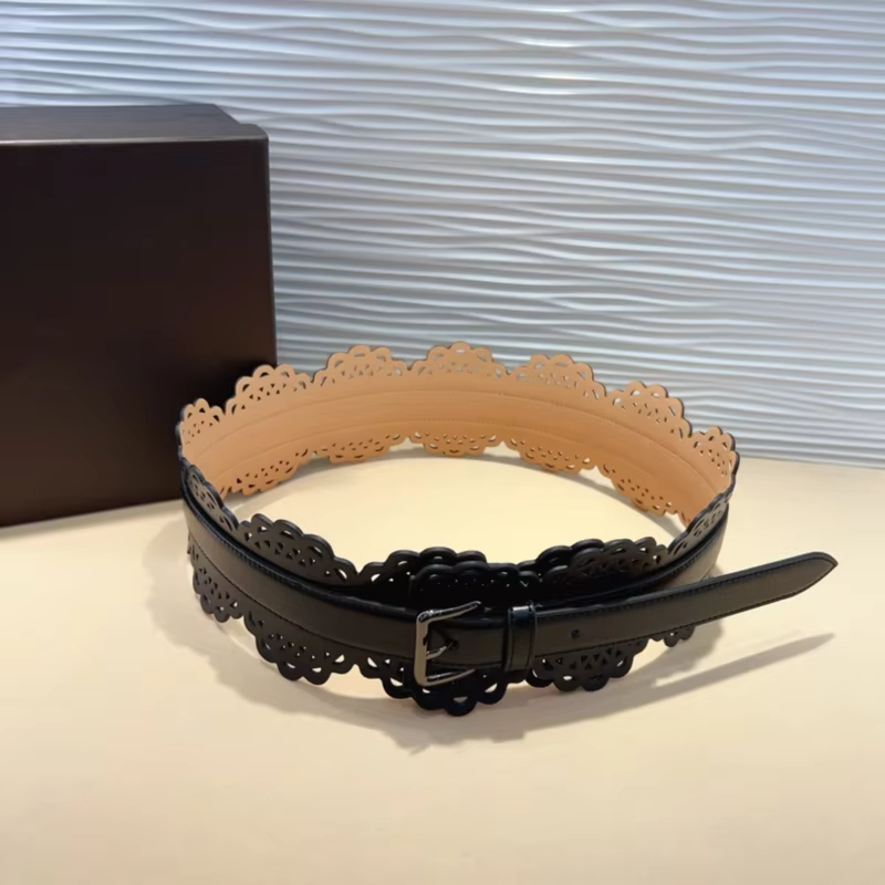 Top Quality ALAIA Cummerbunds 7CM Wide Female Luxury Brand Hollow Pattern Pin Buckle Fashion Italian Handmade Accessory Waist Belt