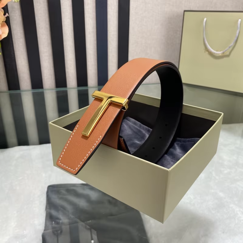 High Quality Luxury Goods Designer Men Cowhide T-shaped Reversible Buckle Belt With Double-sided Use T Buckle Gift Box T03