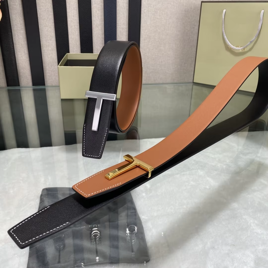 High Quality Luxury Goods Designer Men Cowhide T-shaped Reversible Buckle Belt With Double-sided Use T Buckle Gift Box T03