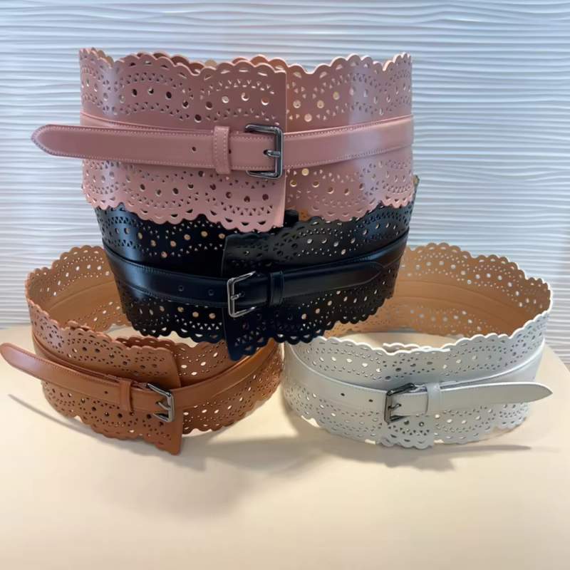 Cowhide Cummerbund Waistband For Women Hollow-out Classic Body Shaping Girdle Belts Harajuku Accessories Runway Designer Ala