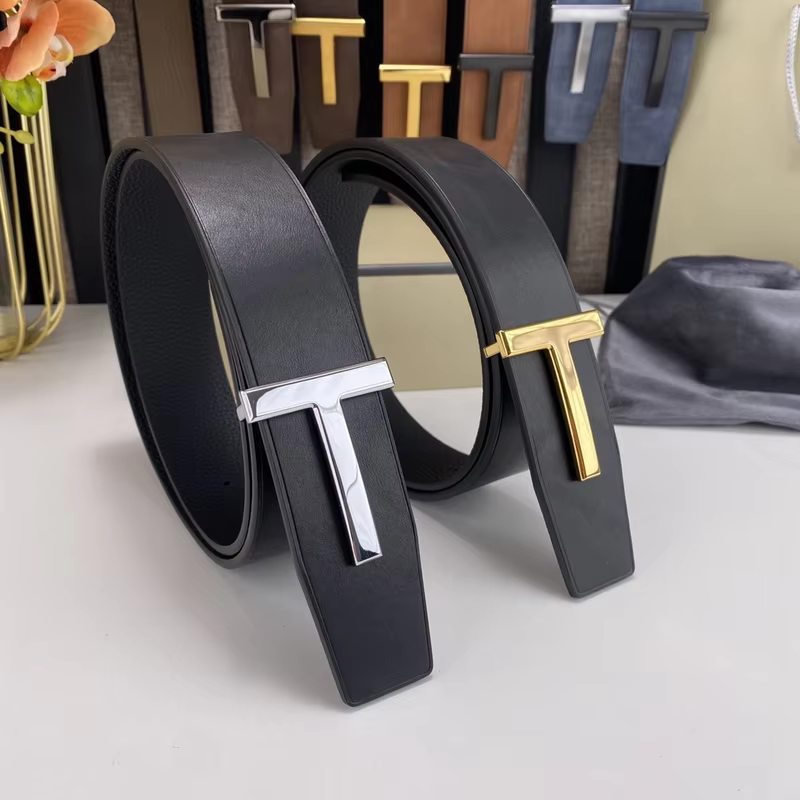 High Quality Luxury Goods Designer Men Cowhide T-shaped Reversible Buckle Belt With Double-sided Use T Buckle Gift Box T07