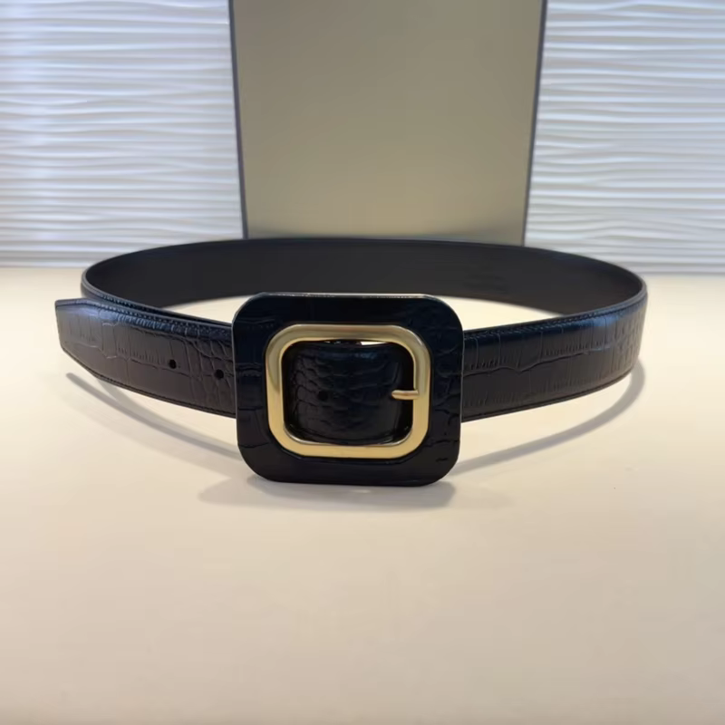 High Quality Luxury Goods Designer TOM Cowhide Crocodile Pattern Woman Man Needle Buckle Belt 38MM Gift Box