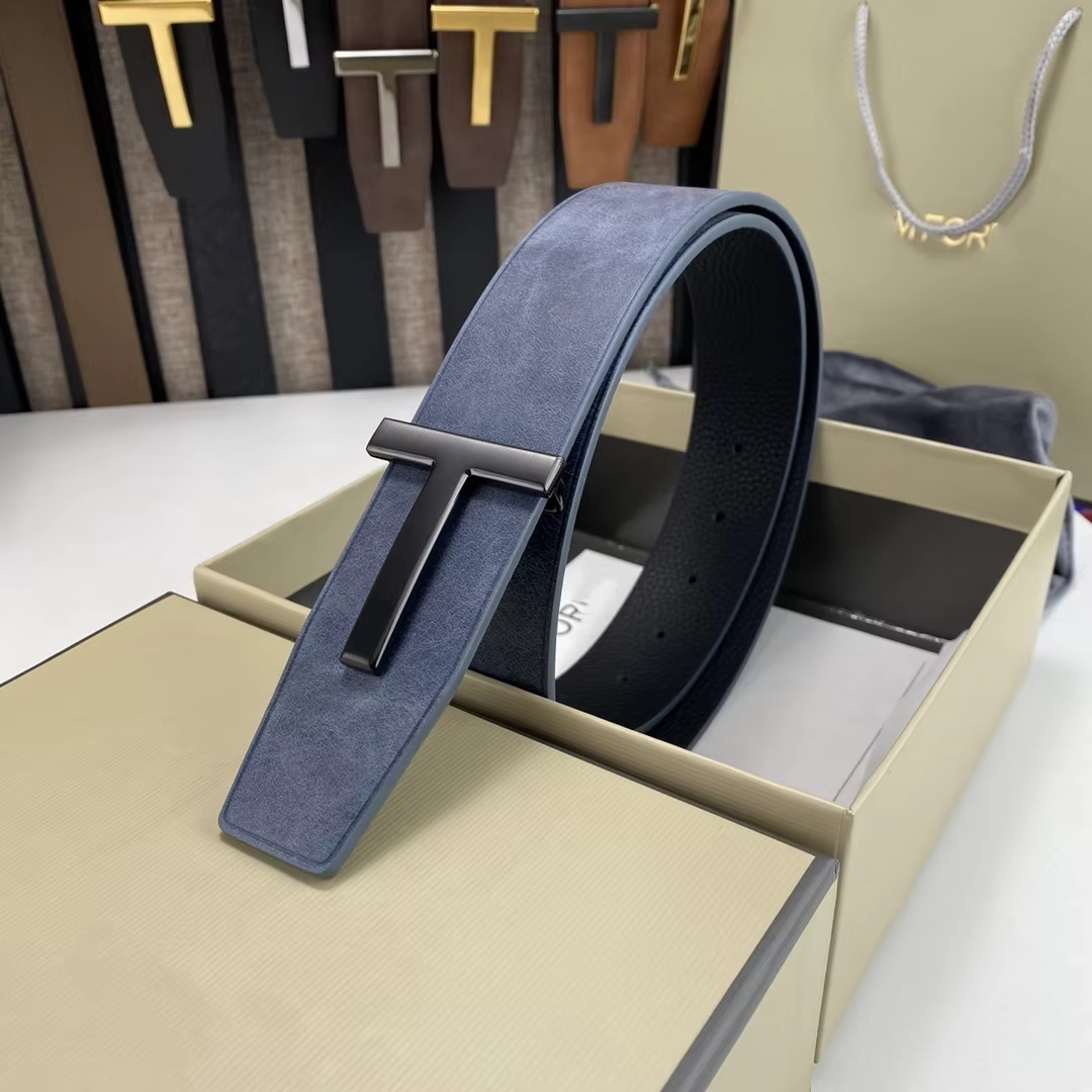 High Quality Luxury Goods Designer Men Cowhide T-shaped Reversible Buckle Belt With Double-sided Use T Buckle Gift Box T07