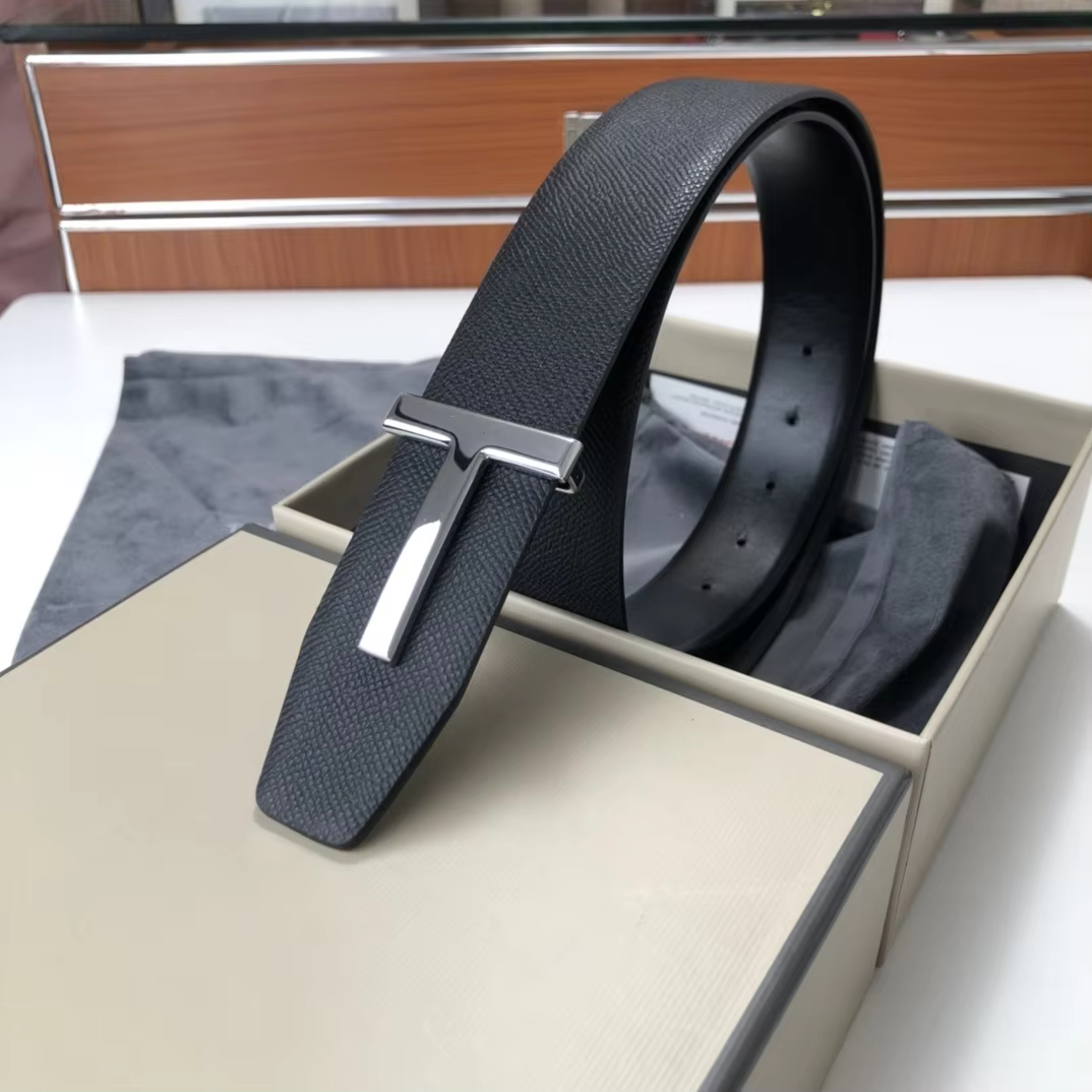 High Quality Luxury Goods Designer Men Cowhide T-shaped Reversible Buckle Belt With Double-sided Use T Buckle Gift Box T08