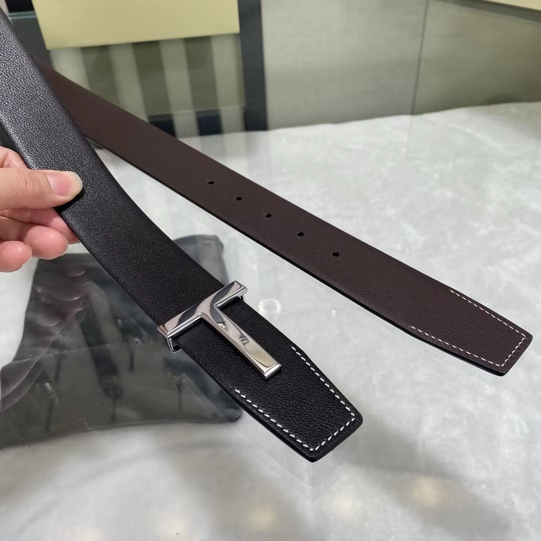 High Quality Luxury Goods Designer Men Cowhide T-shaped Reversible Buckle Belt With Double-sided Use T Buckle Gift Box T03