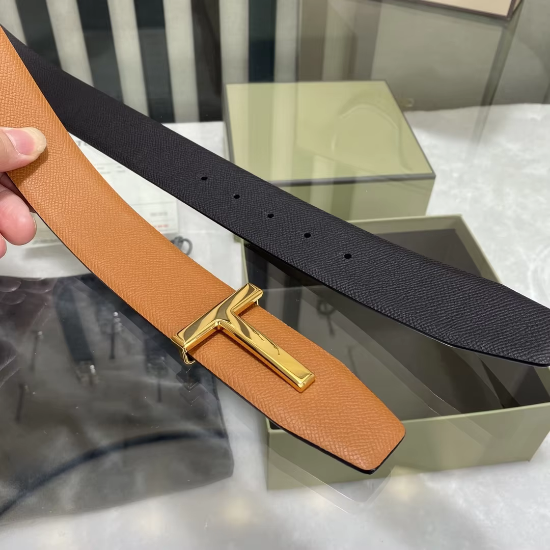 High Quality Luxury Goods Designer Men Cowhide T-shaped Reversible Buckle Belt With Double-sided Use T Buckle Gift Box T04