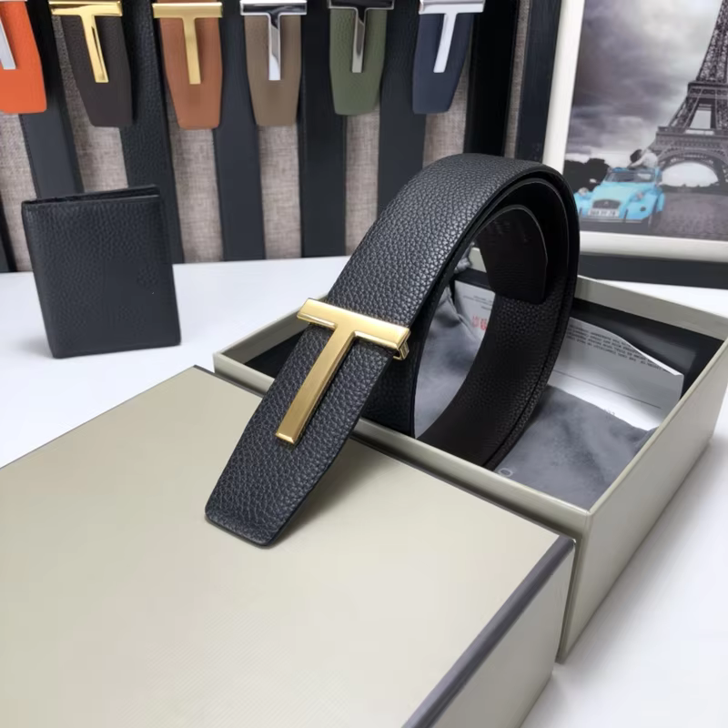 High Quality Luxury Goods Designer Men Cowhide T-shaped Reversible Buckle Belt With Double-sided Use T Buckle Gift Box T09