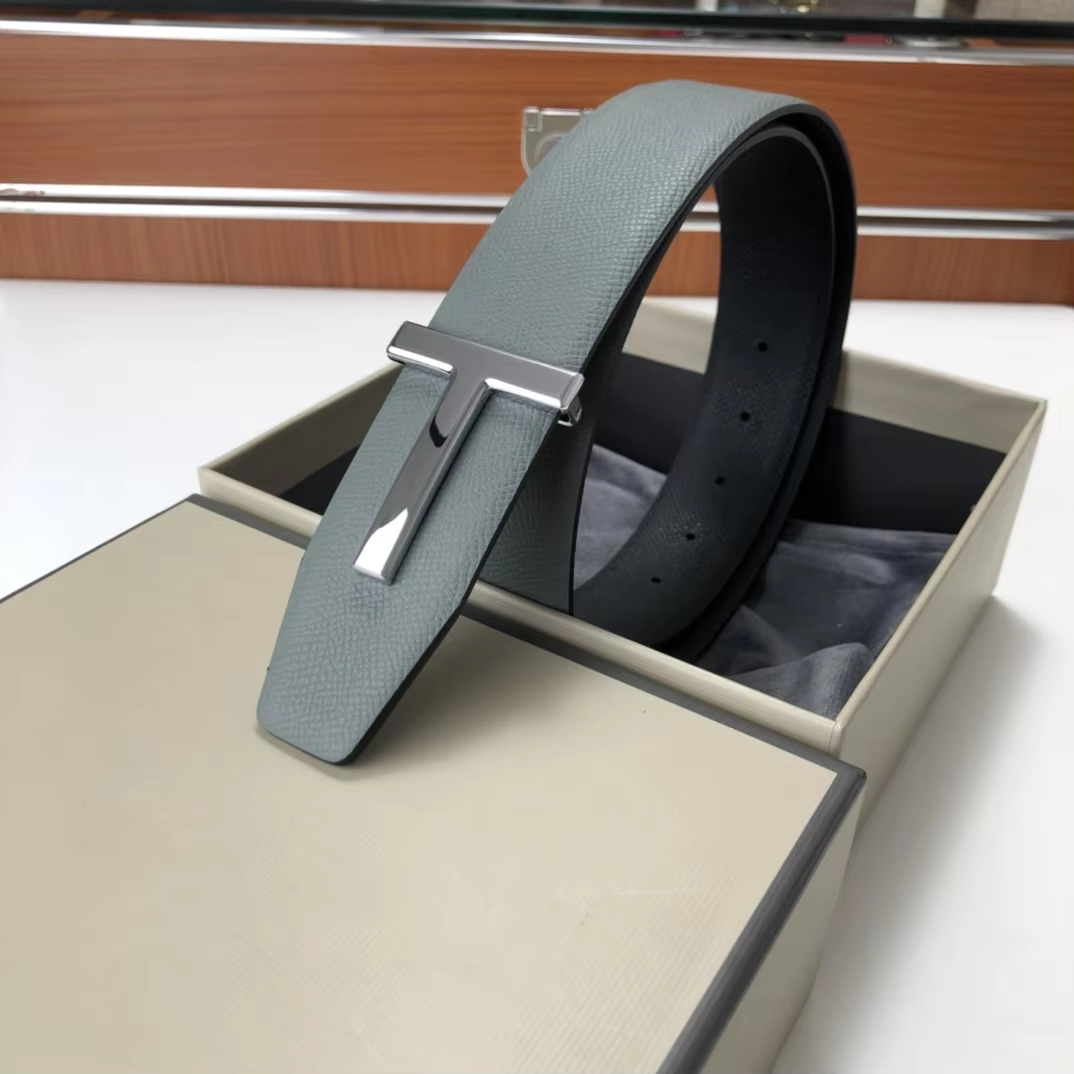 High Quality Luxury Goods Designer Men Cowhide T-shaped Reversible Buckle Belt With Double-sided Use T Buckle Gift Box T08