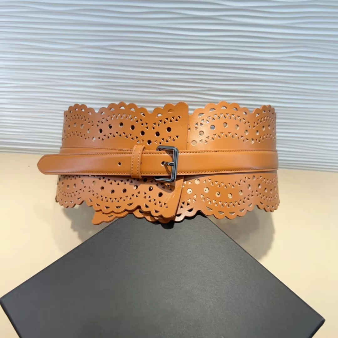 Cowhide Cummerbund Waistband For Women Hollow-out Classic Body Shaping Girdle Belts Harajuku Accessories Runway Designer Ala