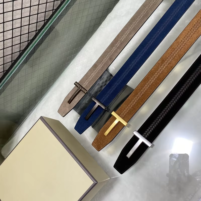 High Quality Luxury Goods Designer TOM Men's Cowhide T-shaped Buckle Belt With Double-sided Use 38MM T Hardware Buckle Gift Box
