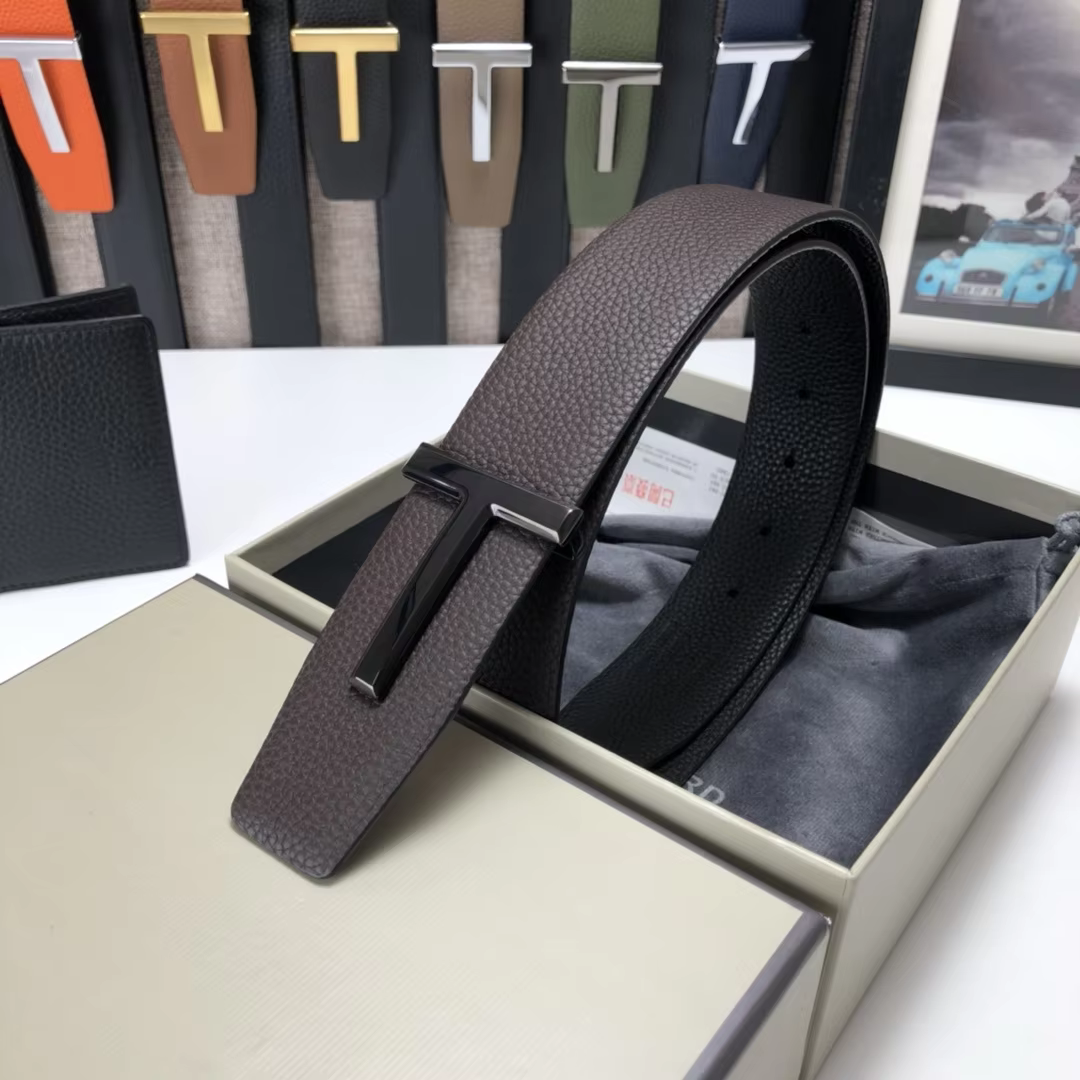 High Quality Luxury Goods Designer Men Cowhide T-shaped Reversible Buckle Belt With Double-sided Use T Buckle Gift Box T09